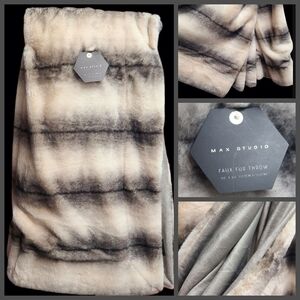 Max Studio Faux Fur Chinchilla Print Thick Plush Luxury Throw Blanket Decor NEW